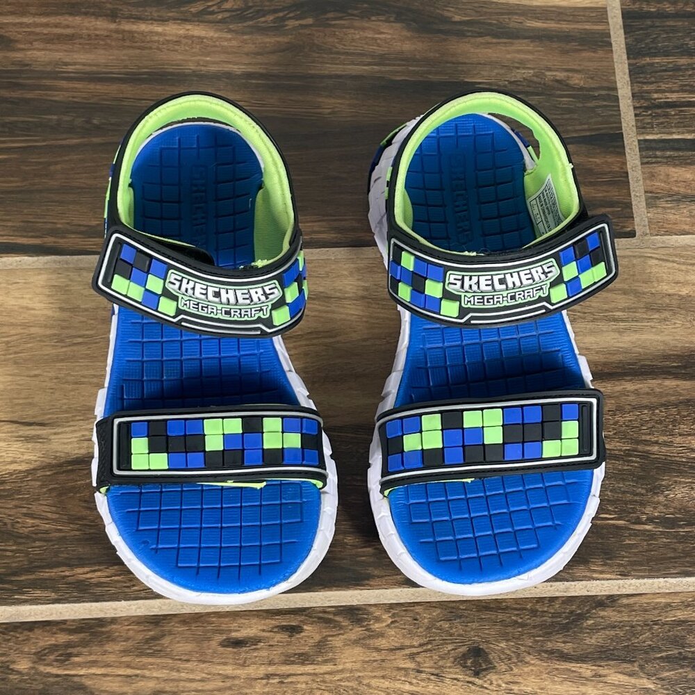 Skechers Mega Craft Little Boys Size 13 Shoes Black Blue Lime Adventure Sandals - Picture 13 of 14